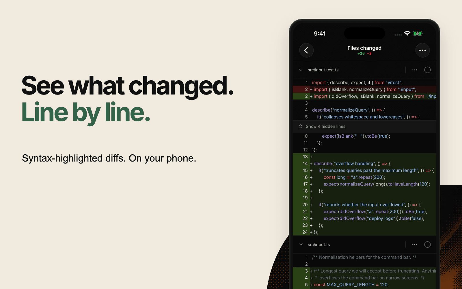 Superset Mobile code diff on iPhone