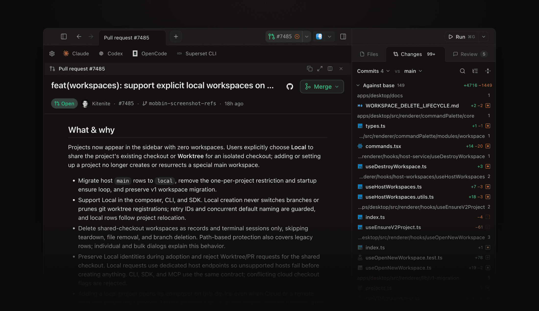 Pull requests as a workspace pane, subagents in the sidebar, and Muse Code and Devin agents